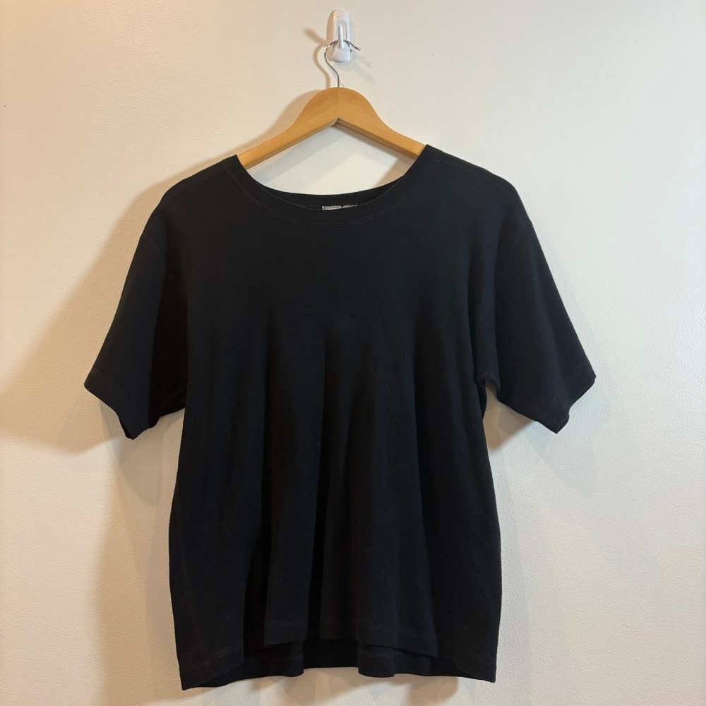 Vtg Gudrun Sjoden Womens Medium Black Cotton Tee T Shirt Sweden Made Minimalist
